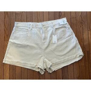 Good American Good ’90s Ecru Distressed High Rise Denim Shorts - Size 16 - NEW